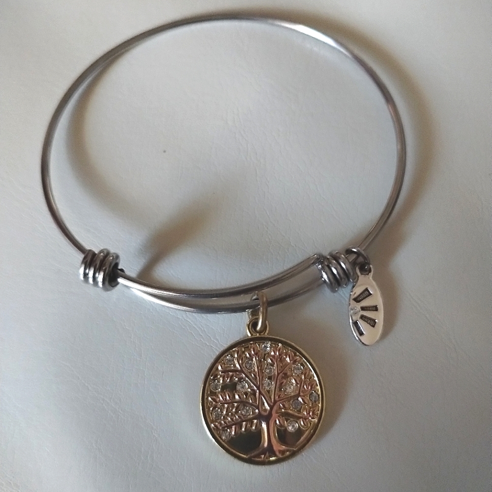 Tree Of Life Charm Bangle Adjustable Two Tone Bra… - image 7
